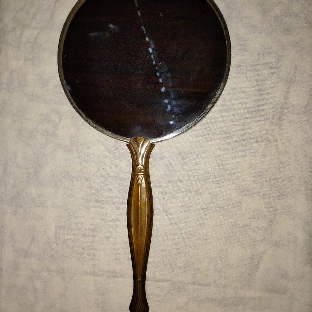Vintage Hand Held Mirror Beautiful Golden Brassy Color Estate Sale Find - Picture 11 of 15